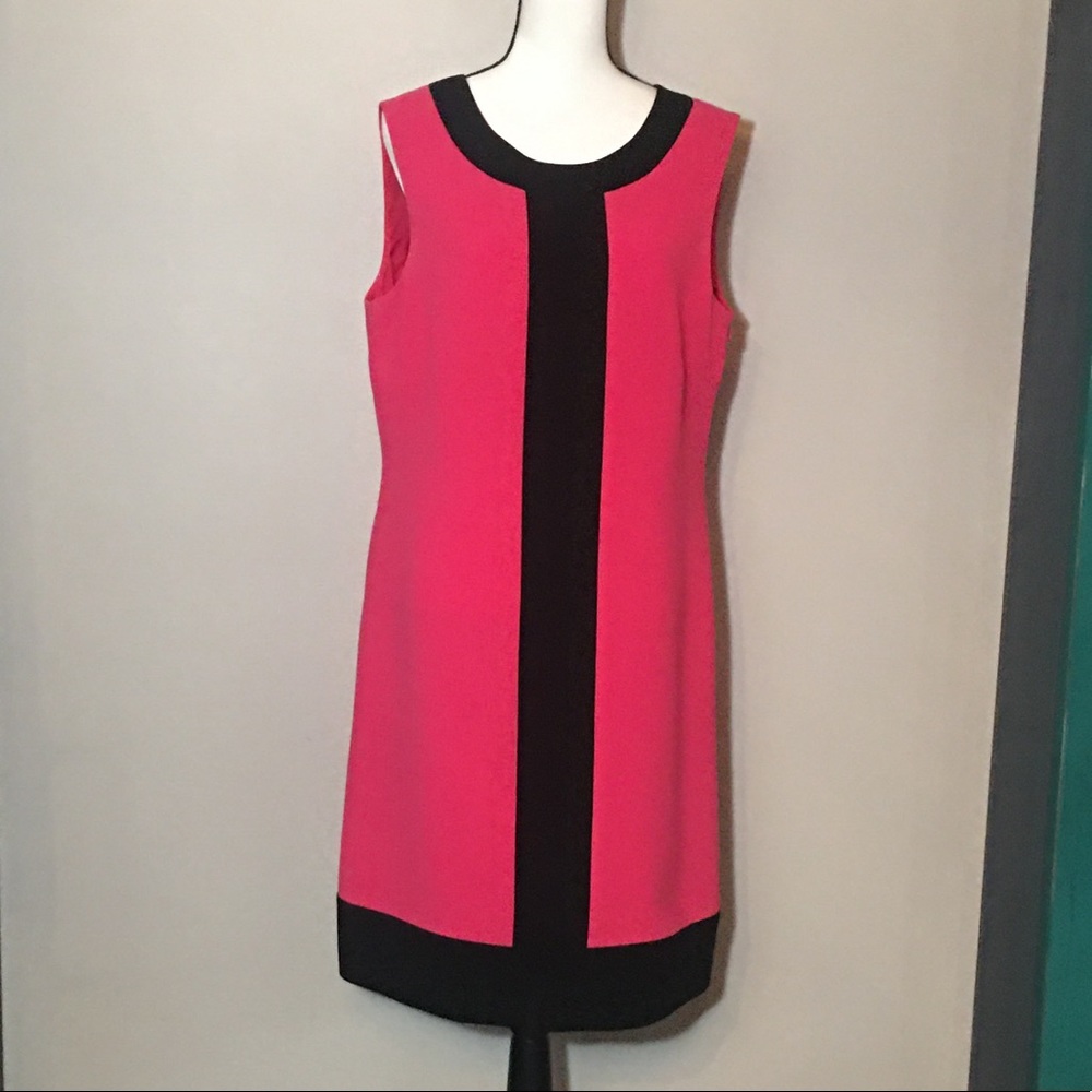 Tahari Hot Pink & Black Dress Size 14